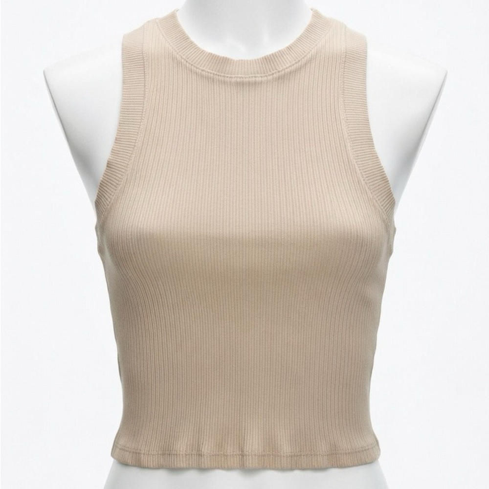 Zara Tan Ribbed Tank Top Sz Small